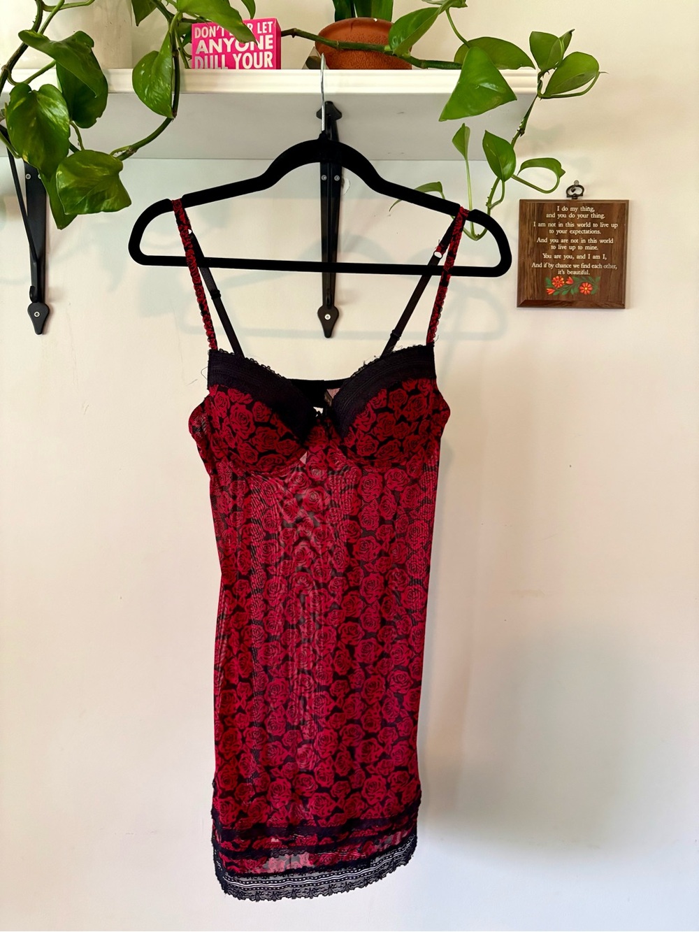 Red Lace Chemise Slip with Black Trim - Women's Intimates